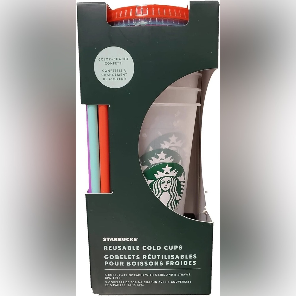 Starbucks Color Changing Confetti Reusable Cold Cups 24 oz •Set of 5 • New✨